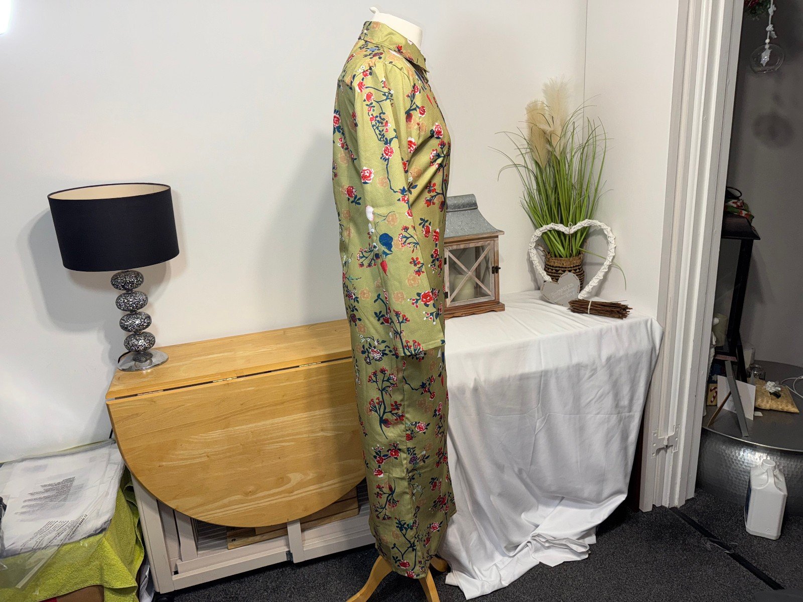 GREEN FLORAL BUTTON THRU WOVEN MIDI DRESS SIZE L