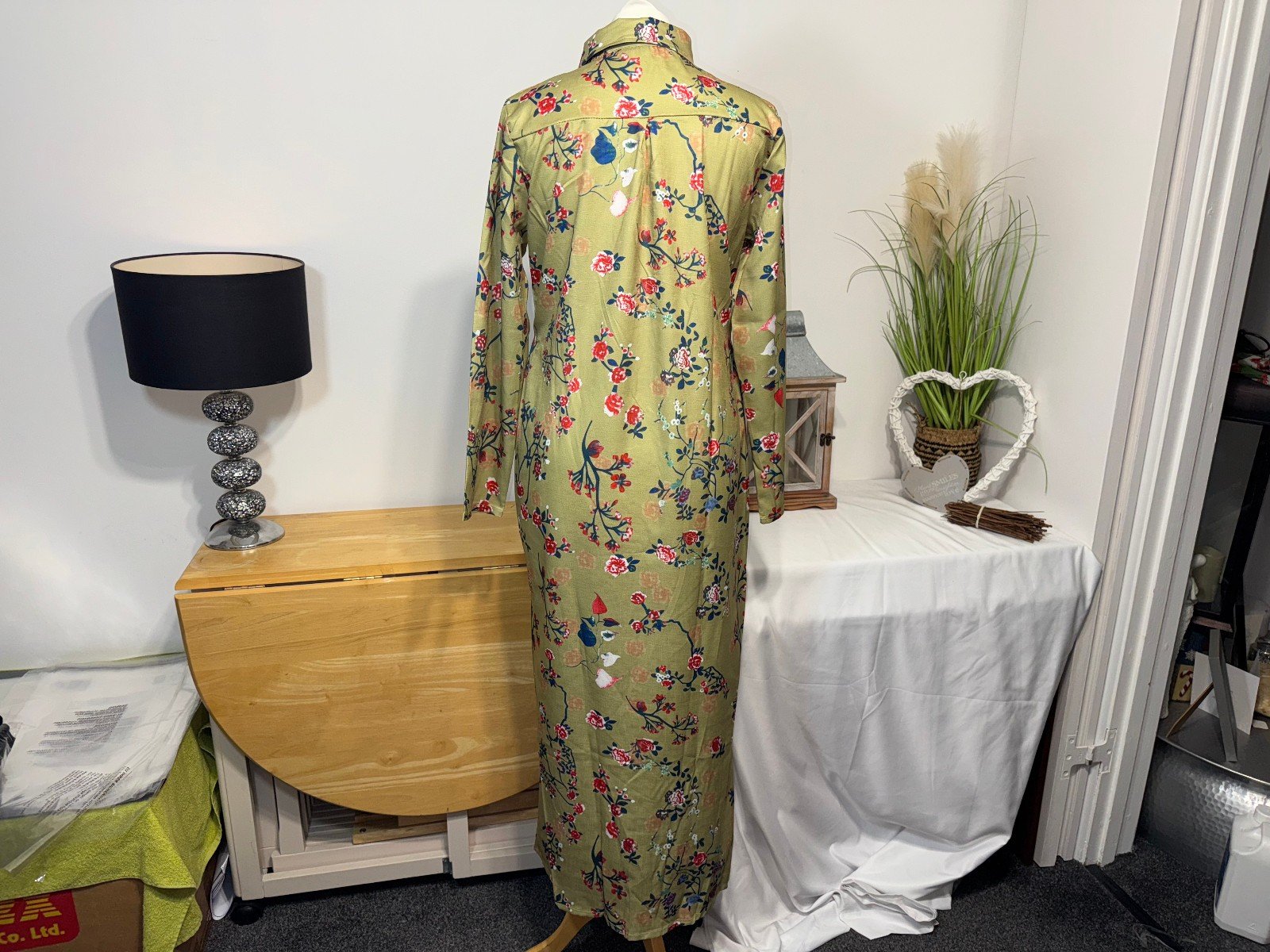 GREEN FLORAL BUTTON THRU WOVEN MIDI DRESS SIZE L