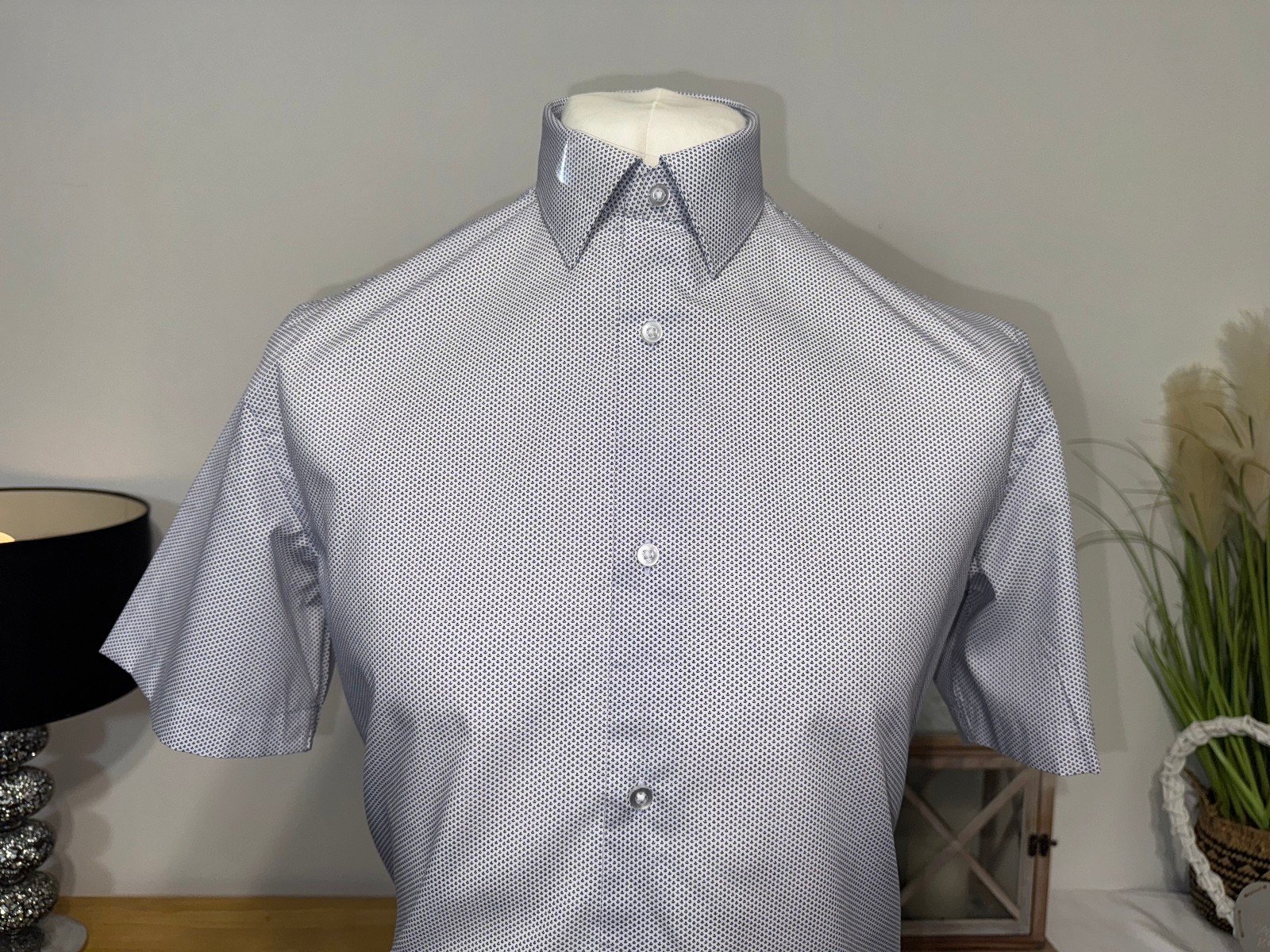 George White Print Regular Fit Short Sleeve Shirt Neck 15.5