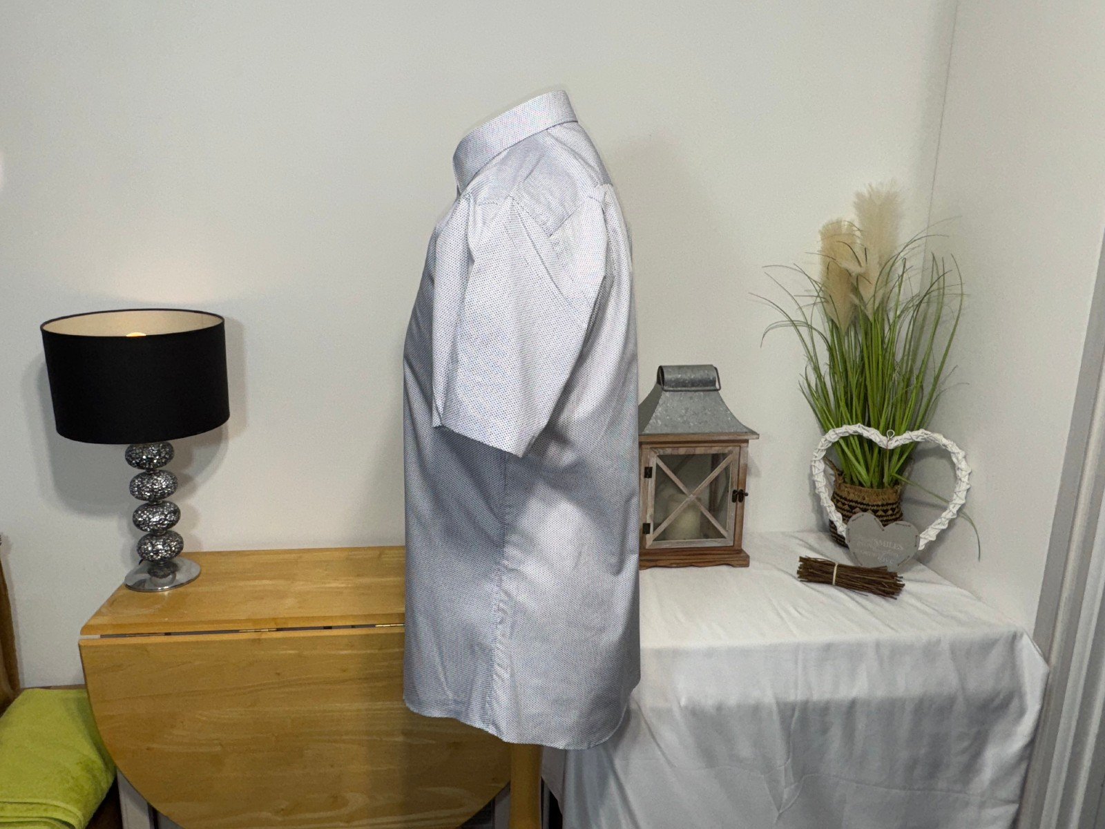 George White Print Regular Fit Short Sleeve Shirt Neck 15.5