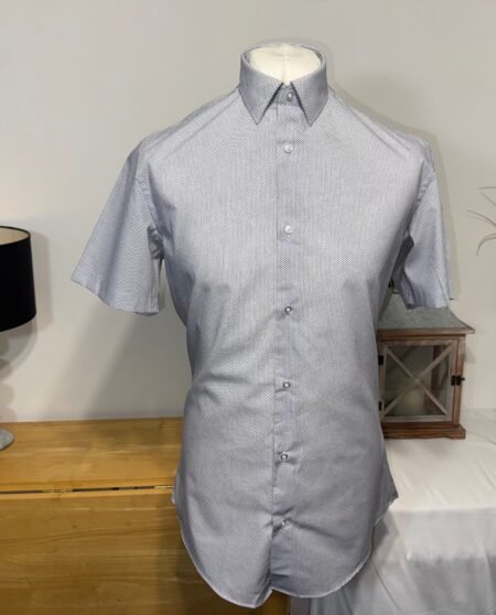 George White Print Regular Fit Short Sleeve Shirt Neck 15.5