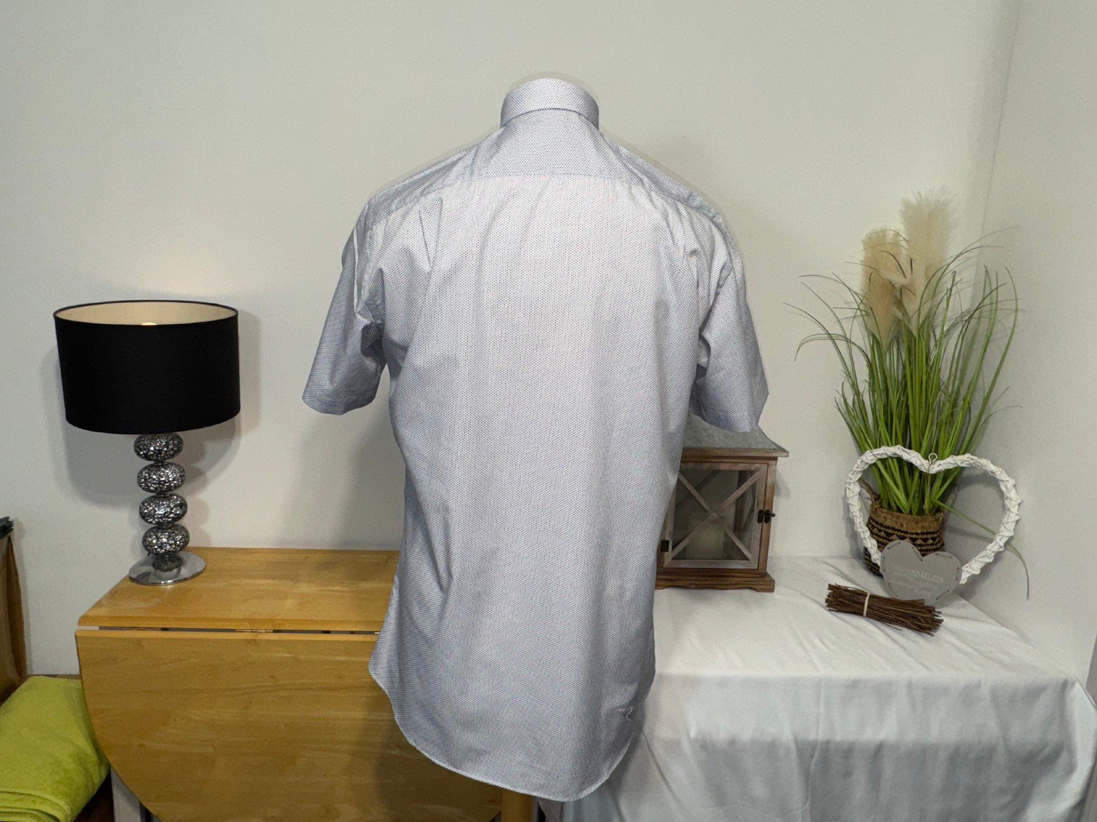 George White Print Regular Fit Short Sleeve Shirt Neck 15.5