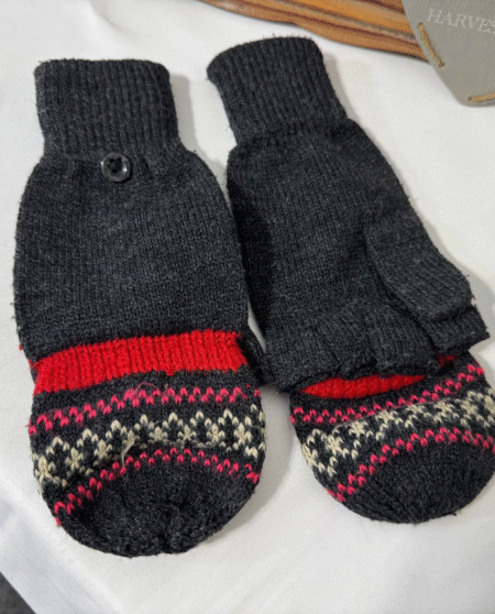 Grey Fairisle Knit Fingerless & full  Acrylic Gloves