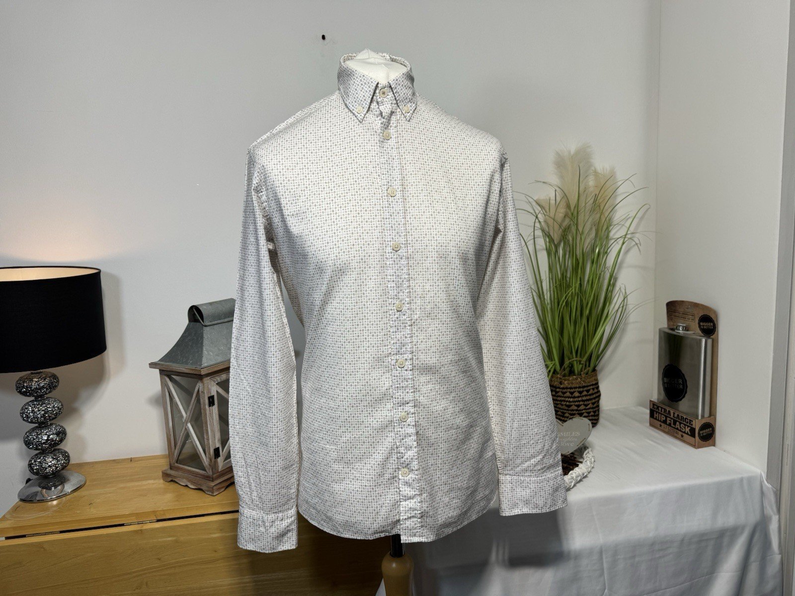 Hackett Print Slim Fit Button Down Collar Logo Cuff Size M