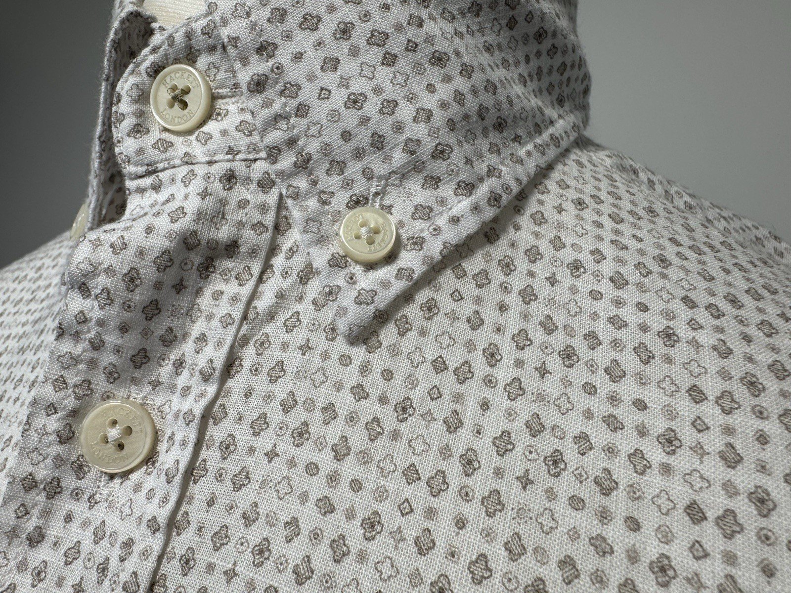 Hackett Print Slim Fit Button Down Collar Logo Cuff Size M