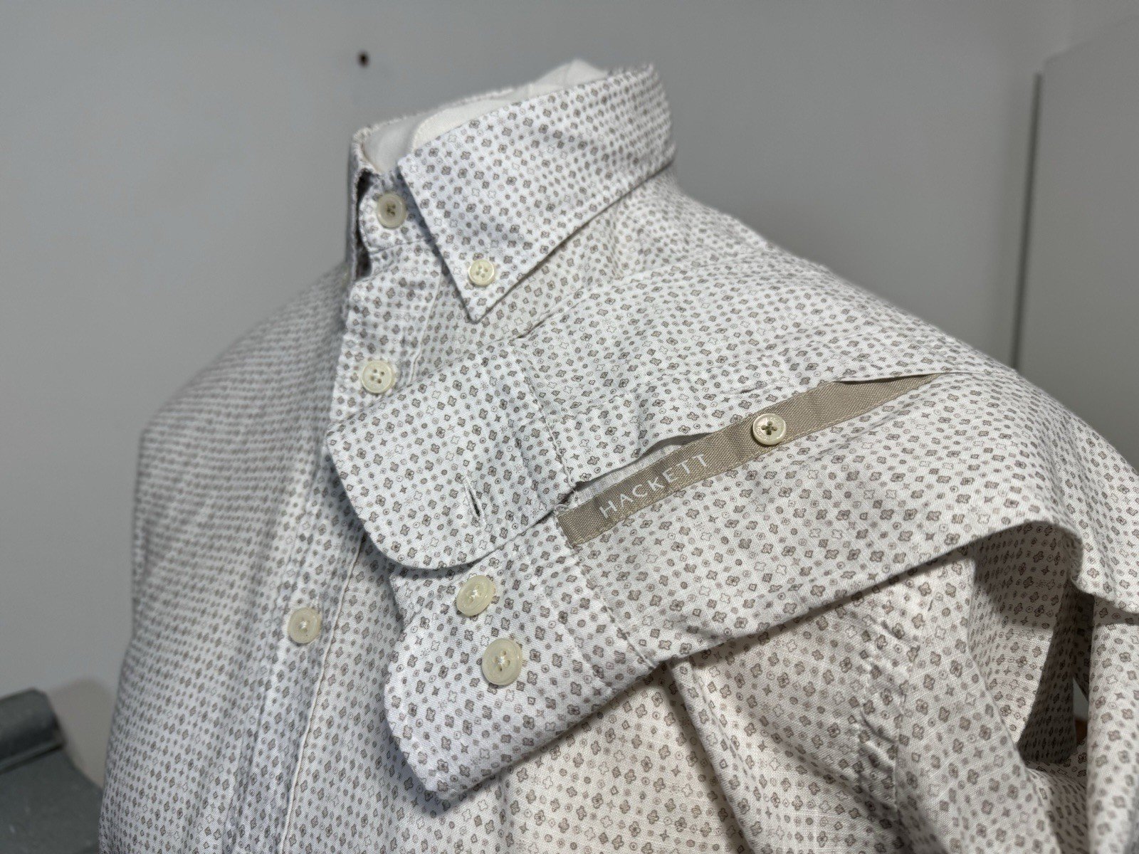 Hackett Print Slim Fit Button Down Collar Logo Cuff Size M