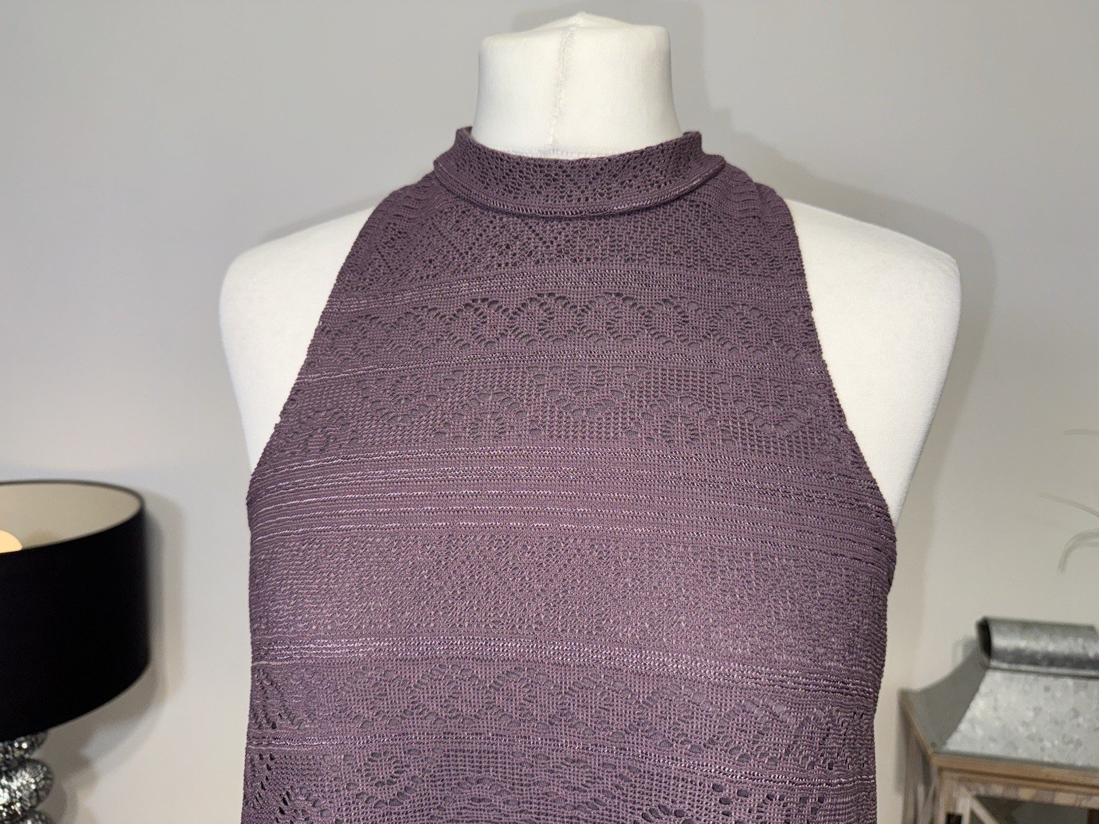 Hollister Purple Lilac Lined Crochet Halter Top Size M
