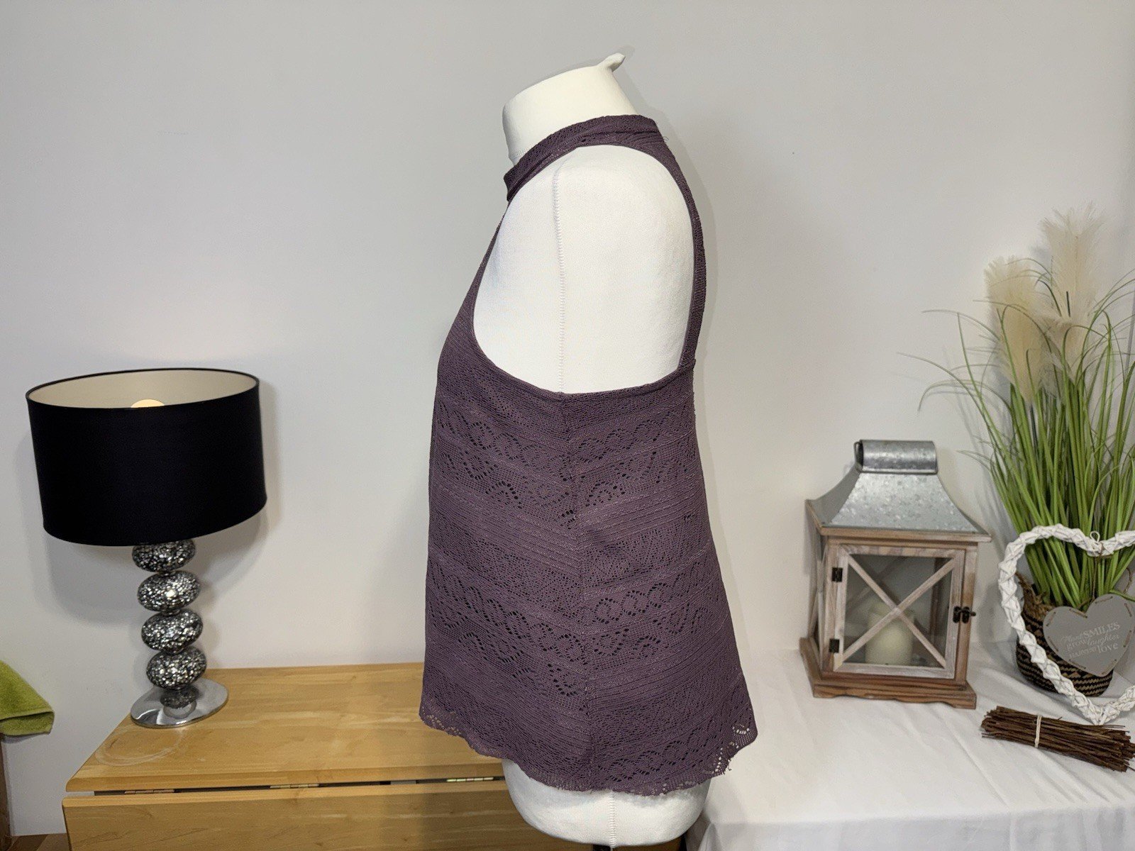 Hollister Purple Lilac Lined Crochet Halter Top Size M