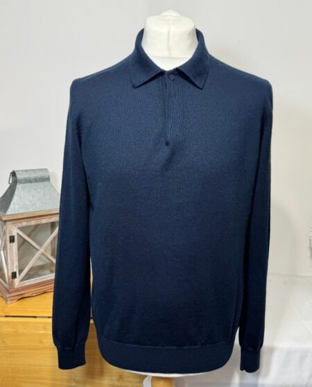 Jaeger Navy Merino Wool Collared Jumper Size L