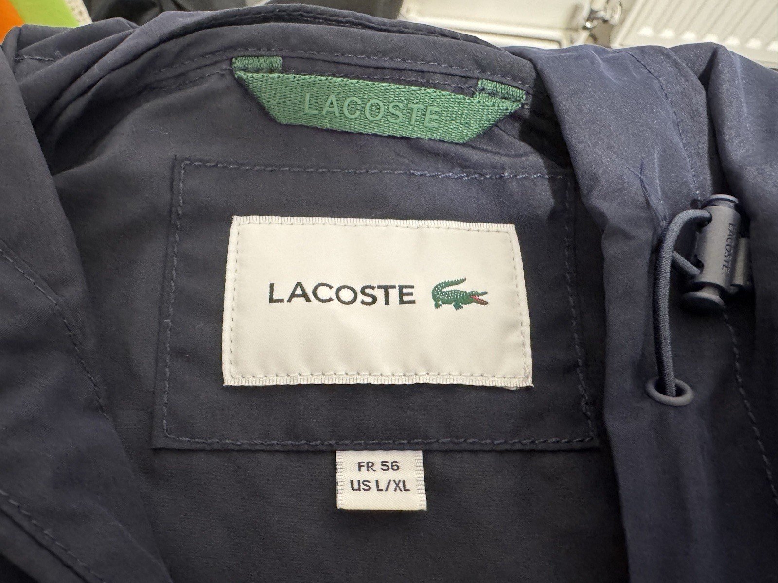 Lacoste Navy Arm Stripe Logo Hooded Pockets Full Zip Top Size L/XL