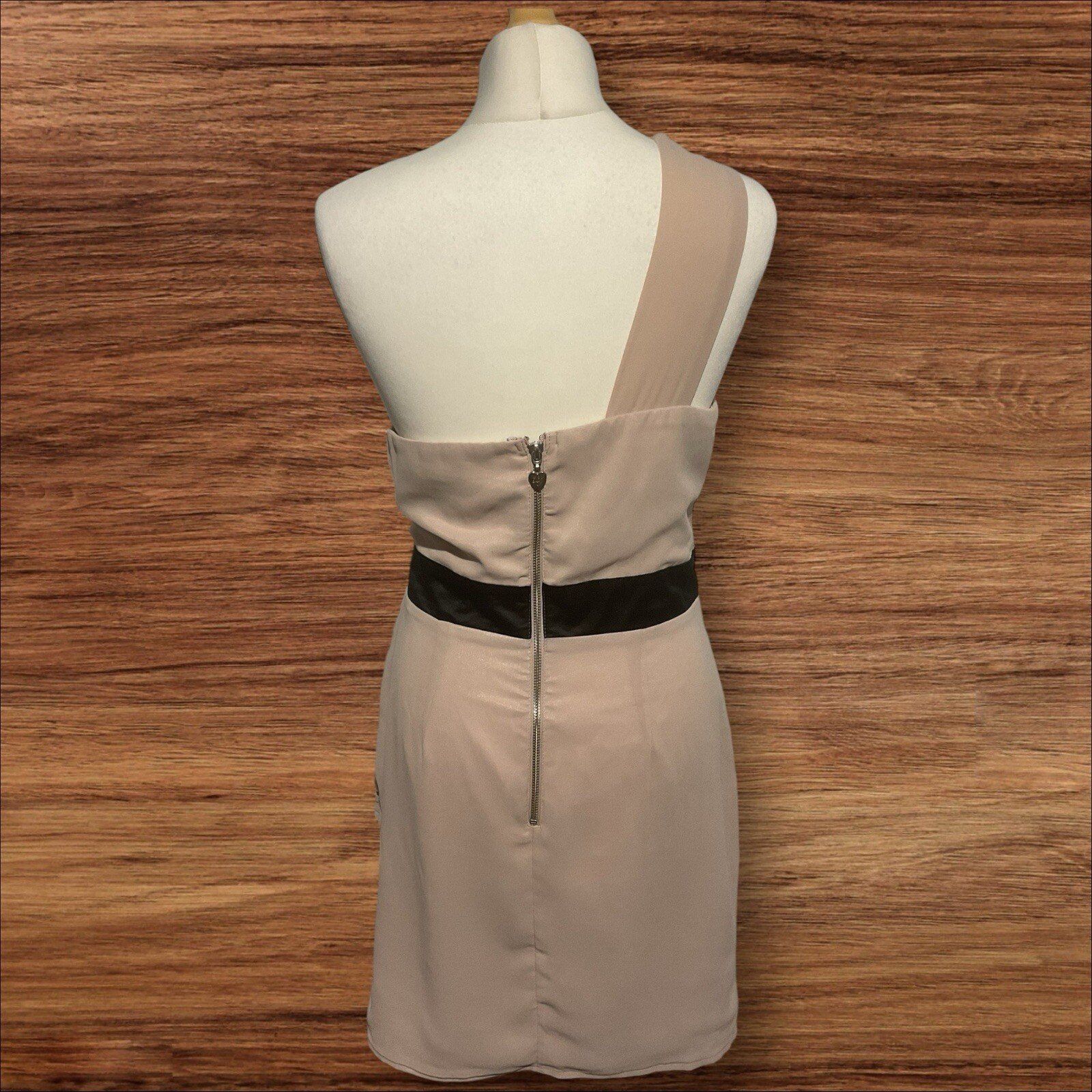 Lipsy London Beige Cold Shoulder Dress Waist Diamonte Detail Straight Skirt S12