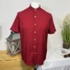 Manfinity Deep Red Textured Stand Up Collar Short Sleeve Shirt Size S