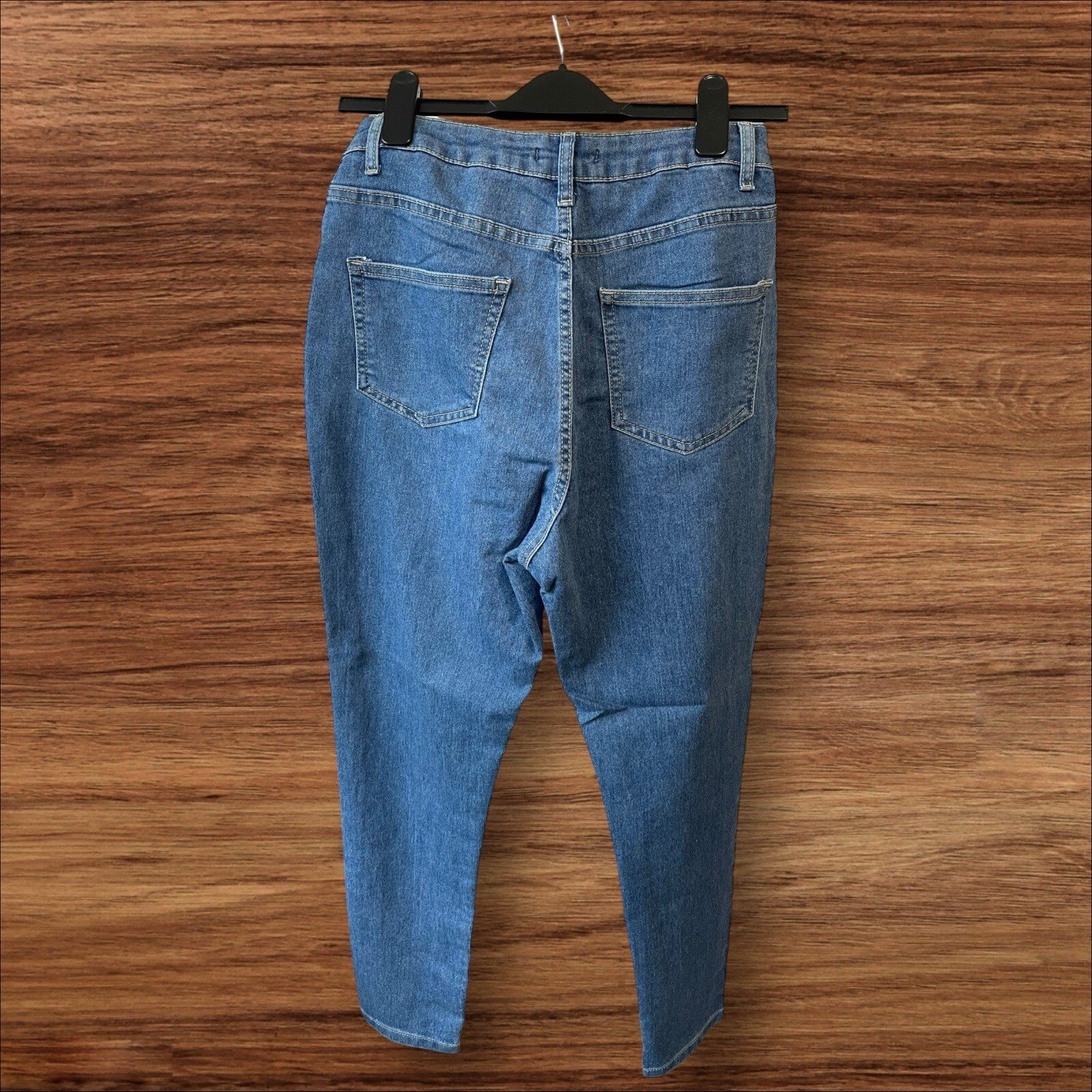 NEW Boohoo Stretch Mid Blue High Rise Disco Skinny Jeans Rear Pockets S10