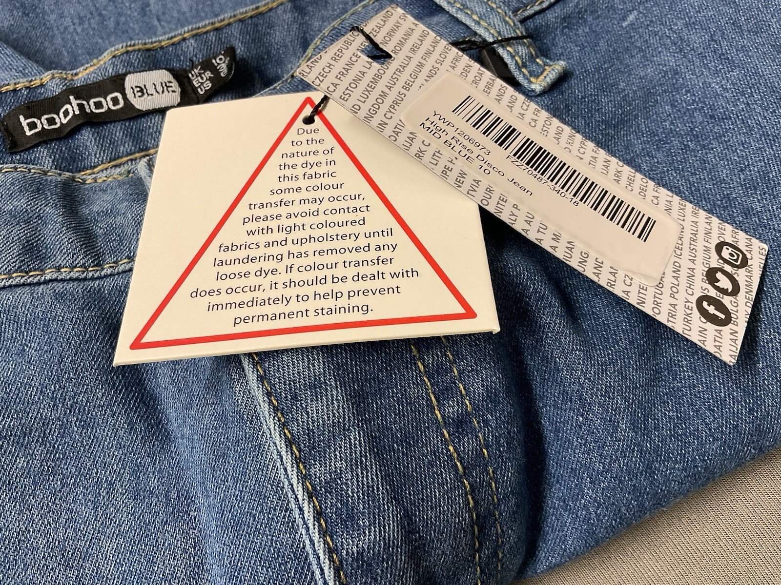 NEW Boohoo Stretch Mid Blue High Rise Disco Skinny Jeans Rear Pockets S10