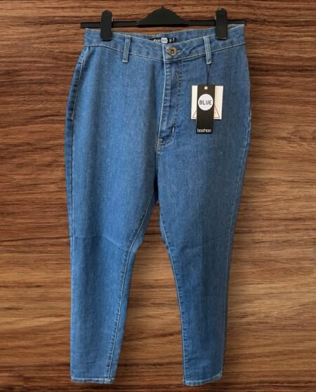NEW Boohoo Stretch Mid Blue High Rise Disco Skinny Jeans Rear Pockets S10