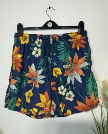 Navy Floral Mesh Lined Swim Shorts Size L
