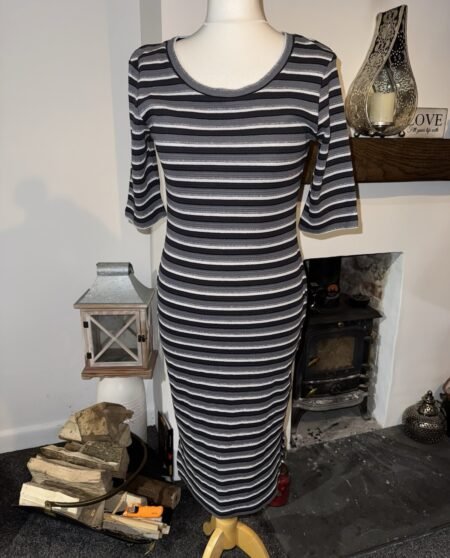Next Midi Bodycon Dress striped with Gold Sparkle Side Splits Size 12