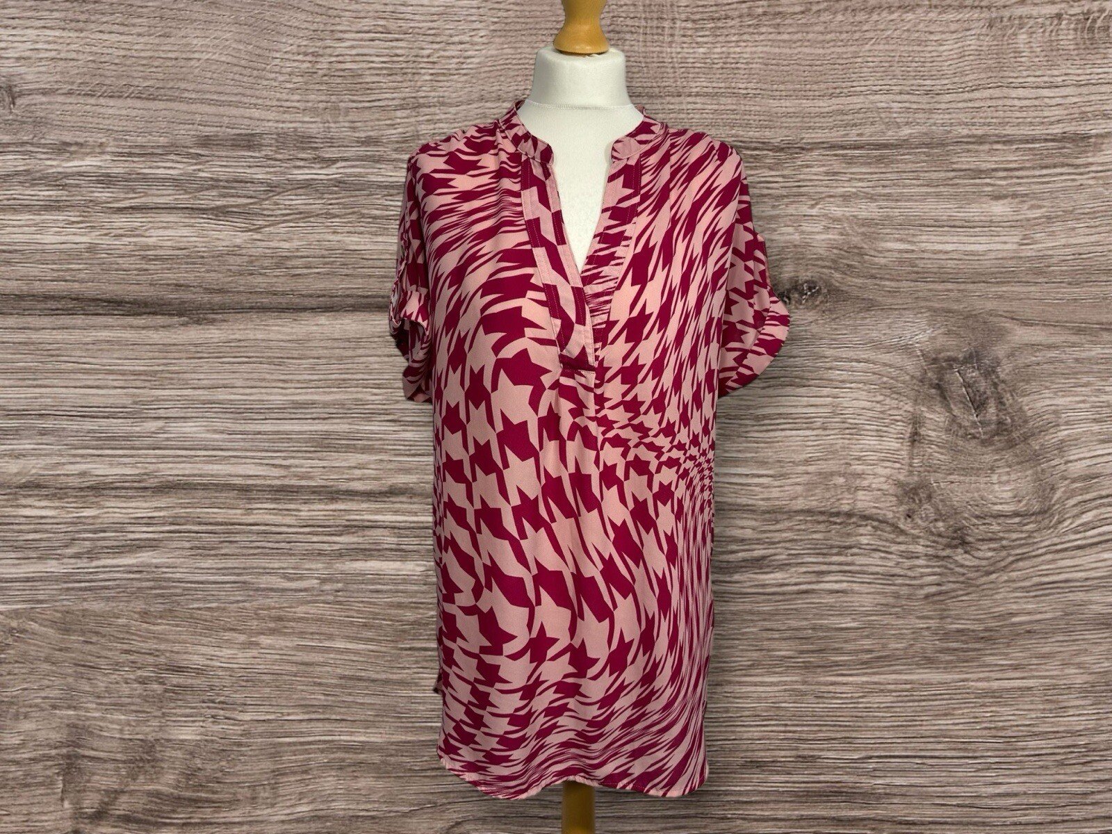 Next Tunic Buttoned Shoulder Flaps V-neck Stand Up Collar Size 14