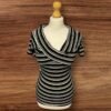 Oasis Short Sleeve T Shirt Black/white Stripe Crossover Bust Ribbed Size M