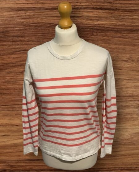 Oliver Bonas White And Pink Stripe Long Sleeve Top Round Neck Size 6