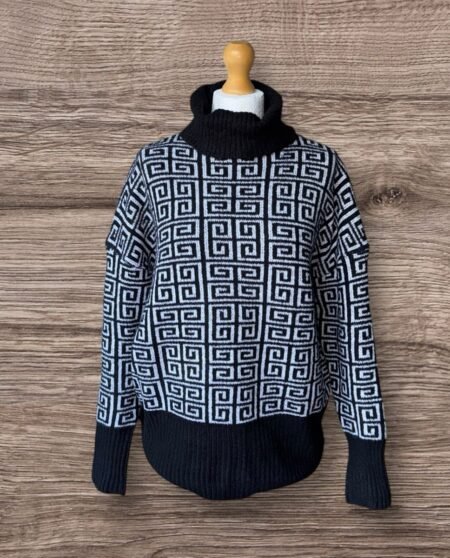 Pep&Co Black & White Geo Patterned Turtle Neck Jumper Size L