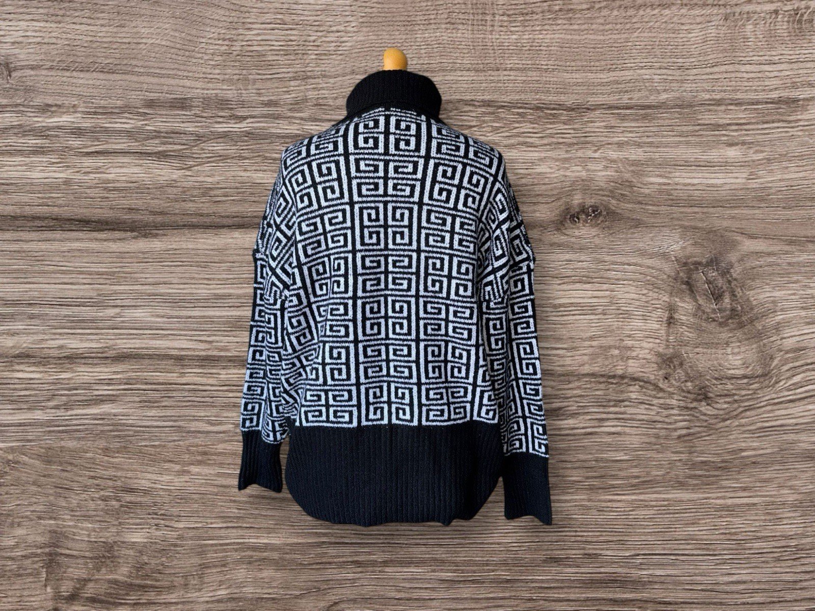 Pep&Co Black & White Geo Patterned Turtle Neck Jumper Size L