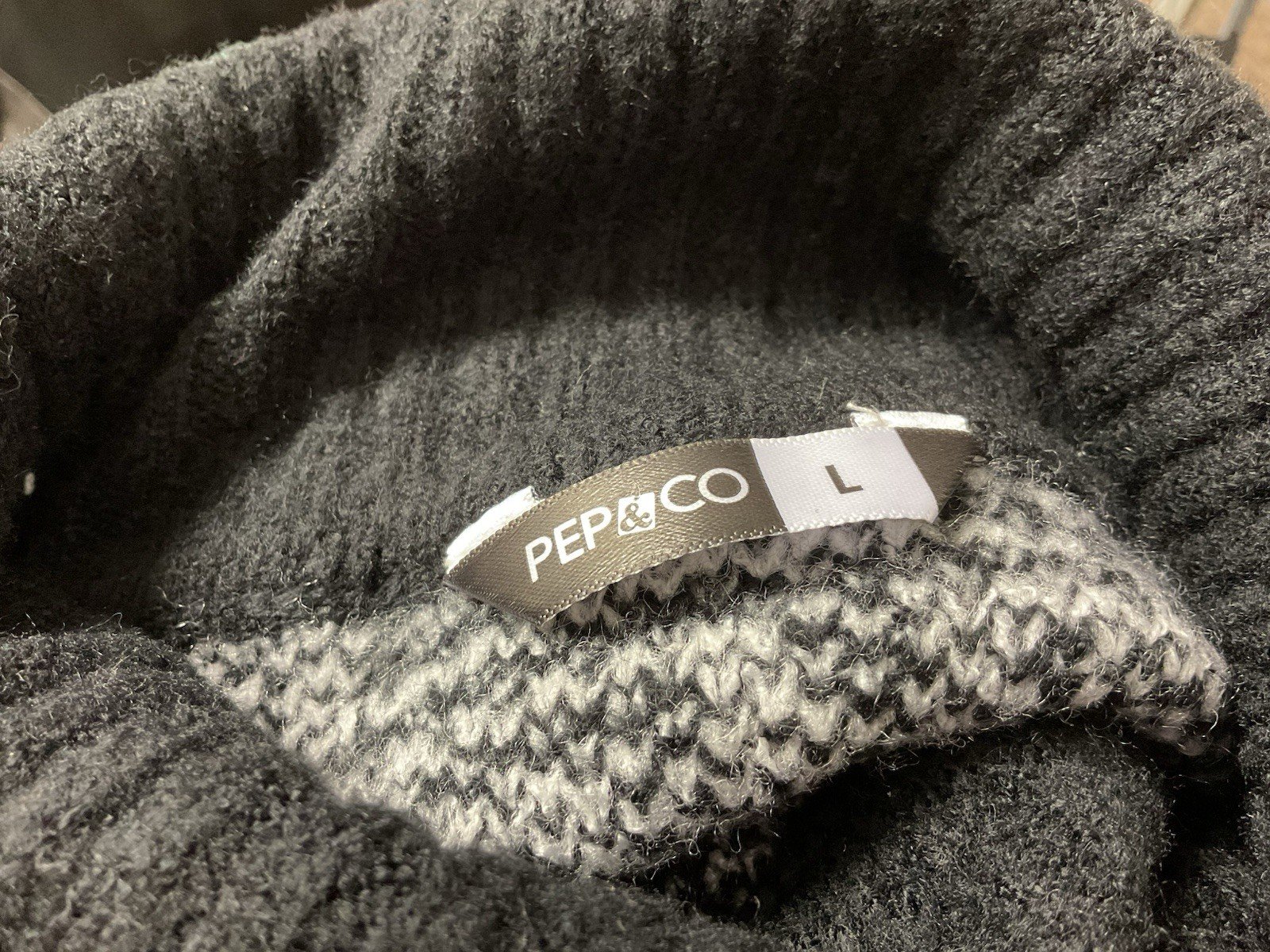 Pep&Co Black & White Geo Patterned Turtle Neck Jumper Size L