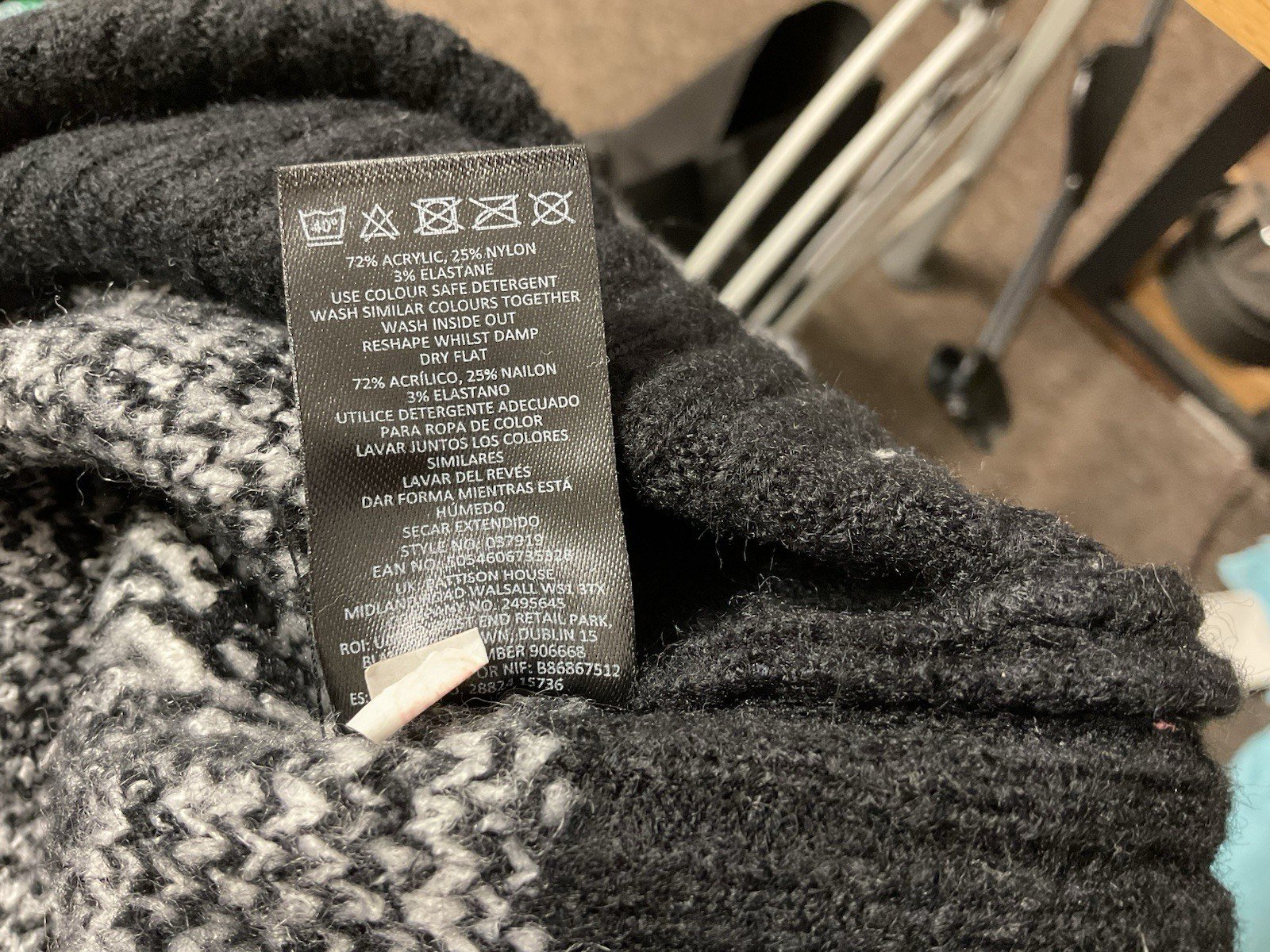 Pep&Co Black & White Geo Patterned Turtle Neck Jumper Size L