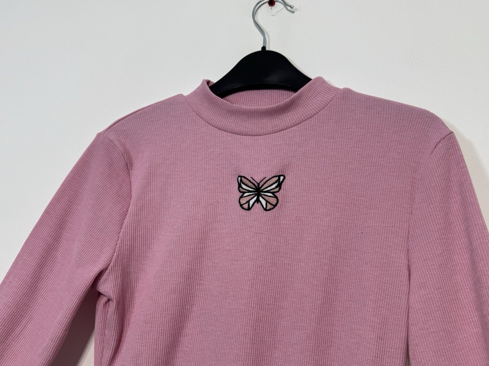 Pink Butterfly Embroidered Long Sleeve Bodysuit Size S