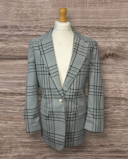 Primark Check Lined Blazer Shoulder Pads Feature Flap Pockets Size 16