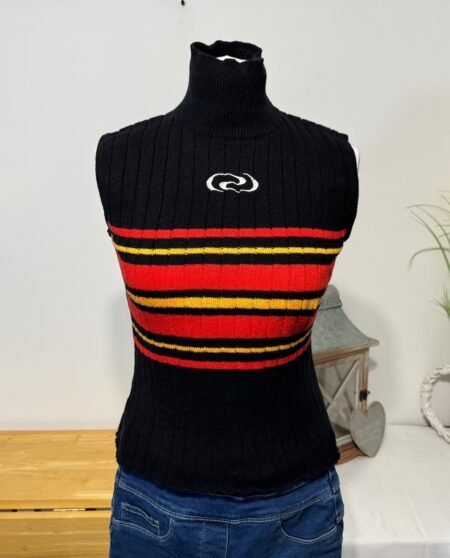 Resume Black Embossed Logo Ribbed High Neck Tank Top Size S