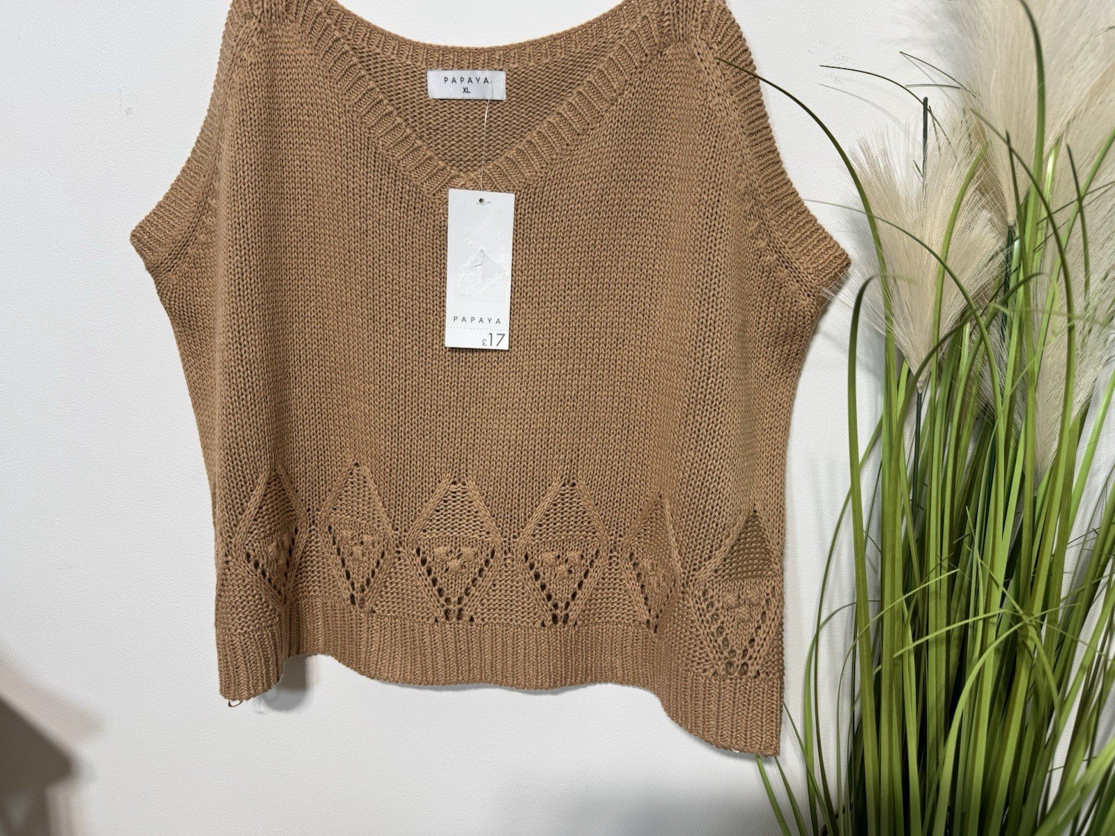 Taupe Acrylic Knit Strap Top Size XL