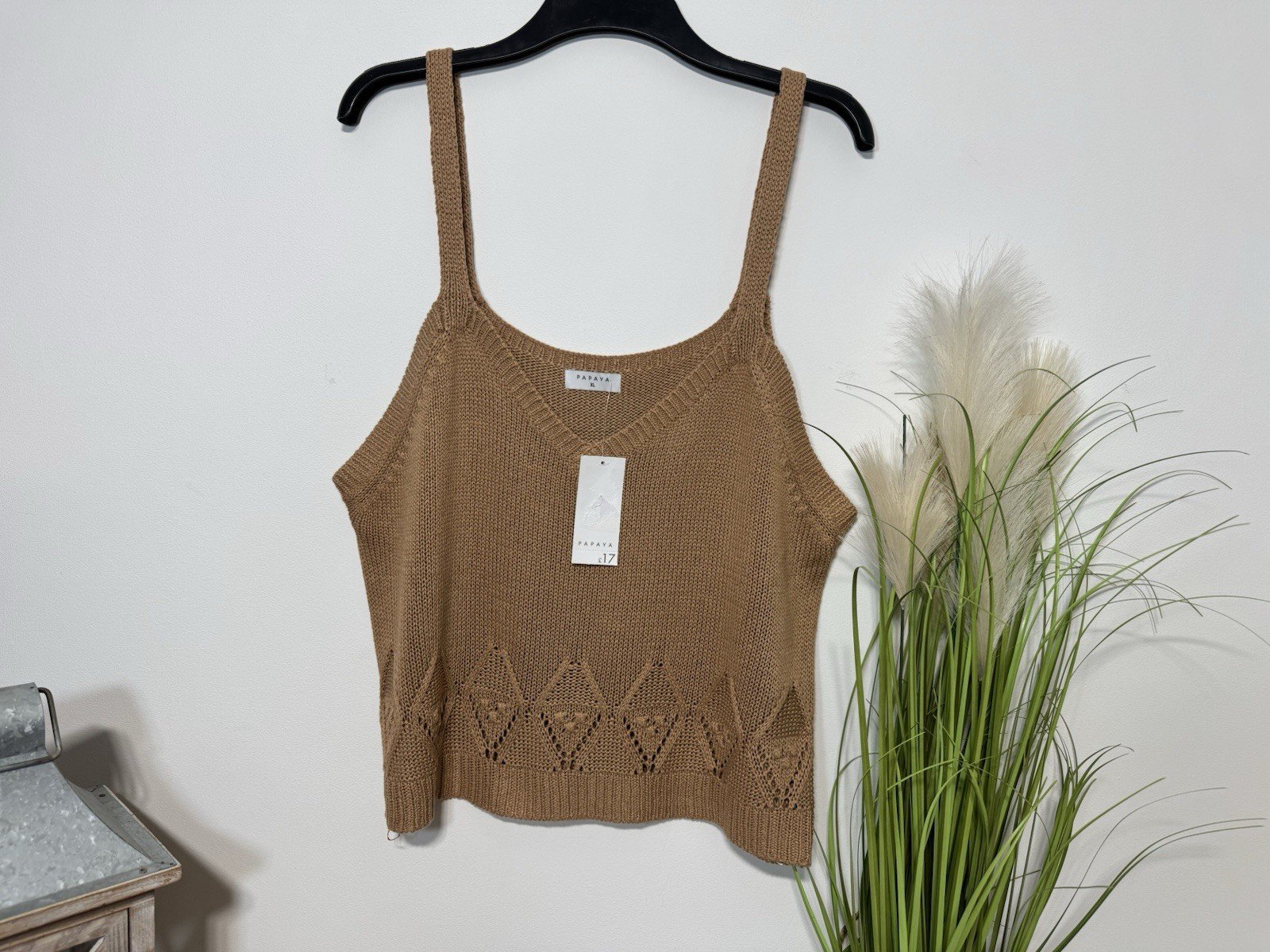 Taupe Acrylic Knit Strap Top Size XL