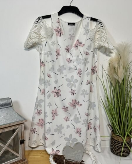 White Floral A-line Drop Shoulder Dress Size S