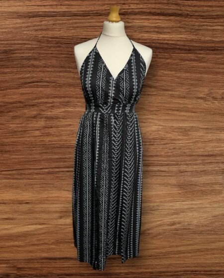 Womens Black/White Halter Neck Split Maxi Dress SizeS