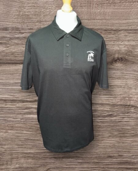 Atlas For Men Black Polo Cotton Shirt Chest Motif Short Sleeve Collared Size 2XL