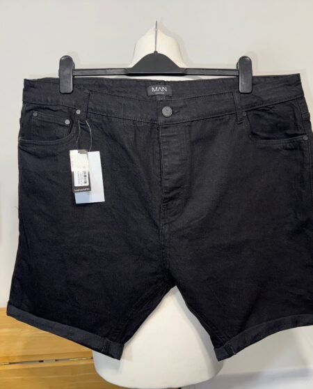 BOOHOOMAN BLACK SKINNY STRETCH DENIM SHORTS W44