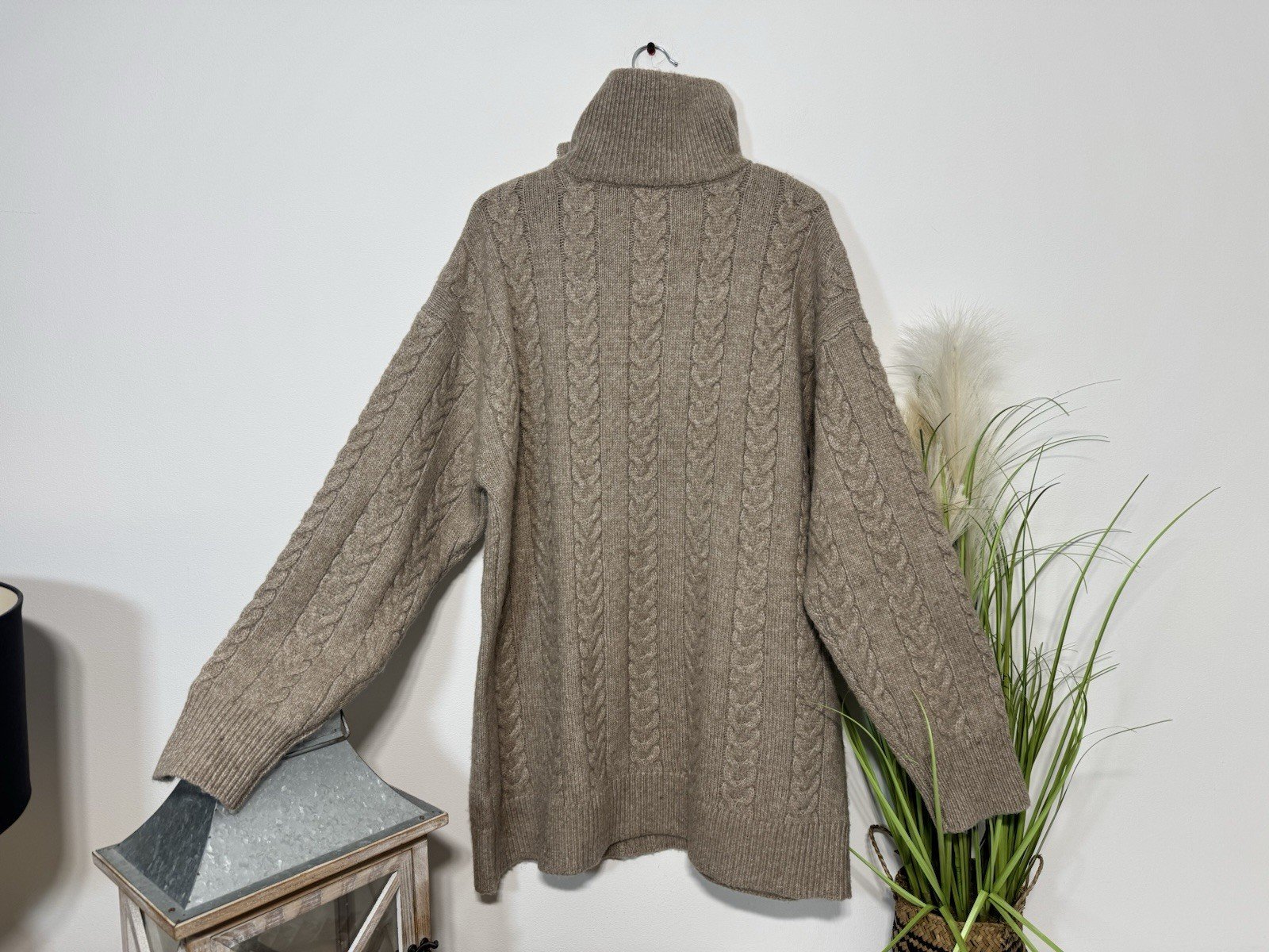 Beige Fleck Chunky Knit 1/4 Zip High Neck Jumper Size M