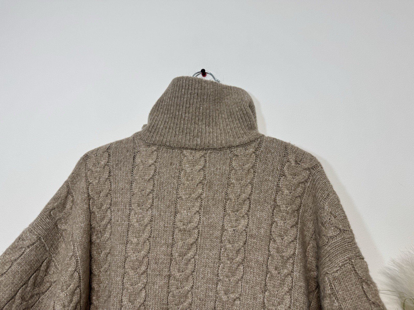 Beige Fleck Chunky Knit 1/4 Zip High Neck Jumper Size M