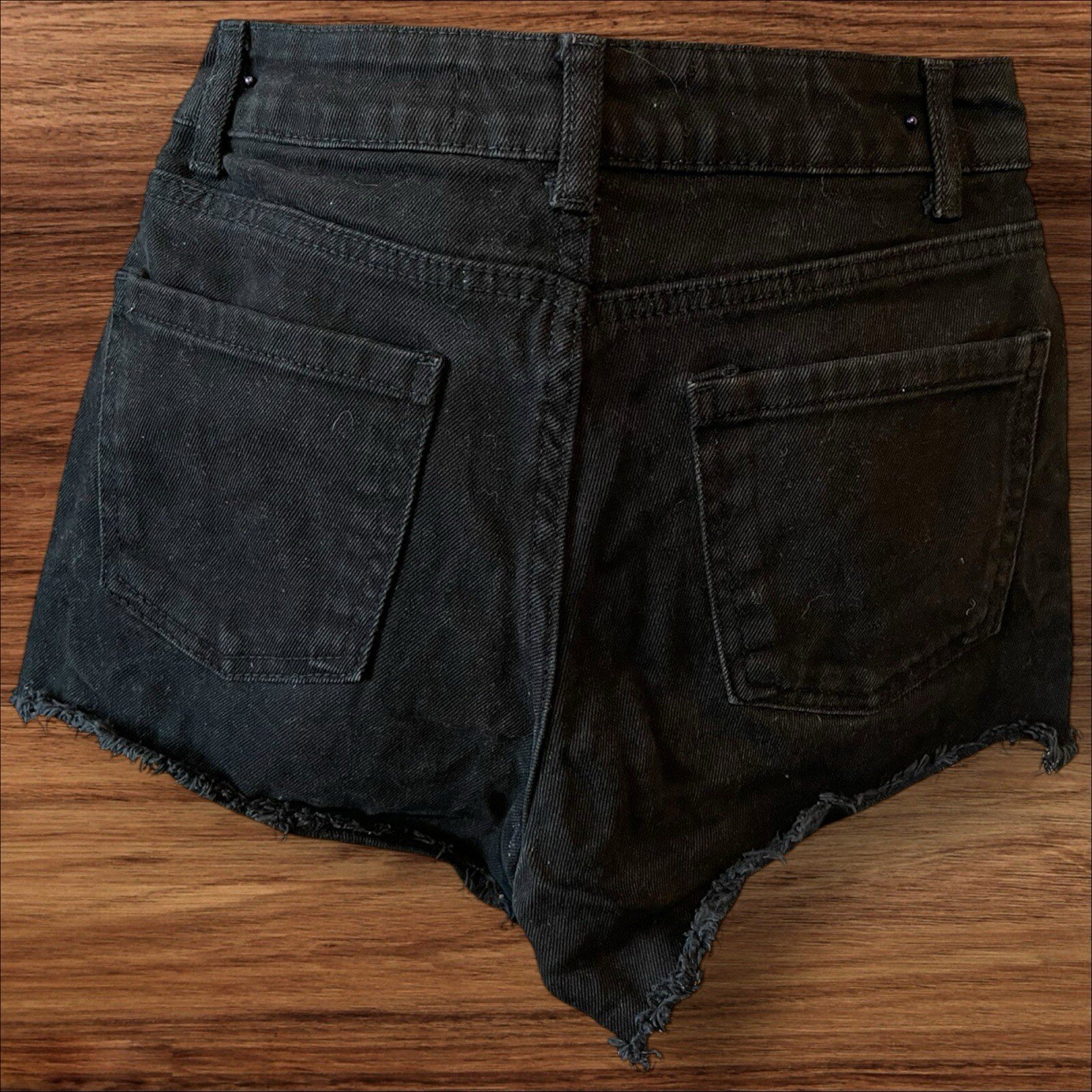 Black Denim Cut Off Shorts Front Rear Zip/ Button Close Pockets Size 8