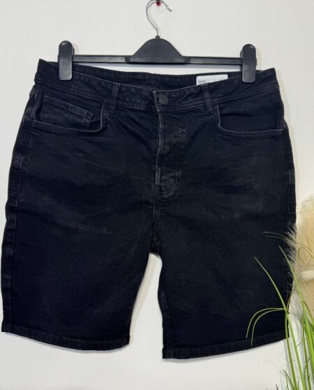 Black Denim Distressed Look Button Close Shorts W36