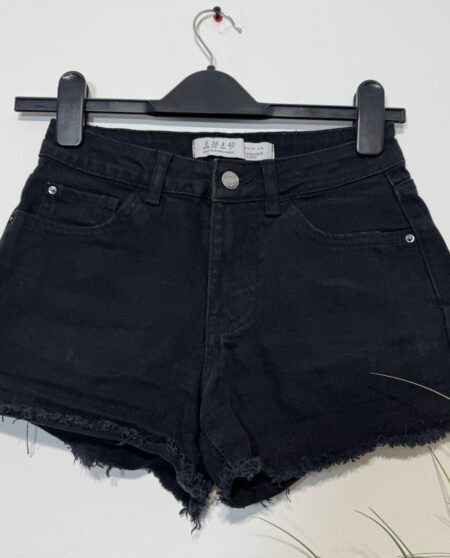 Black Raw Edge High Waisted Denim Shorts Size 8