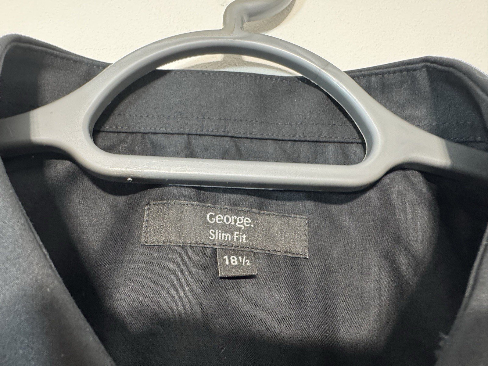 Black Slim Fit Long Sleeve Shirt Neck 18.5