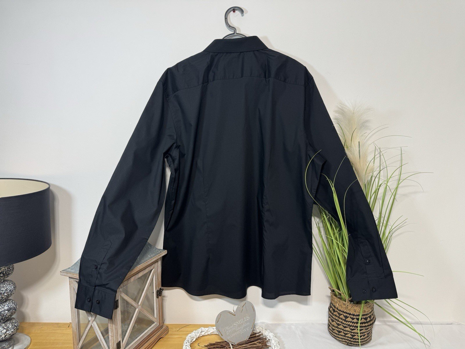 Black Slim Fit Long Sleeve Shirt Neck 18.5