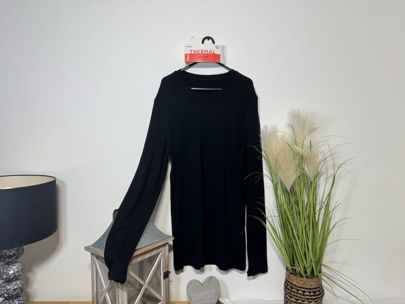 Black Thermal Soft Touch Fleece Backed Long Sleeve Top L