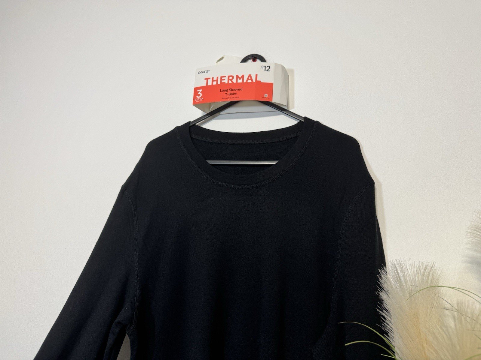 Black Thermal Soft Touch Fleece Backed Long Sleeve Top L