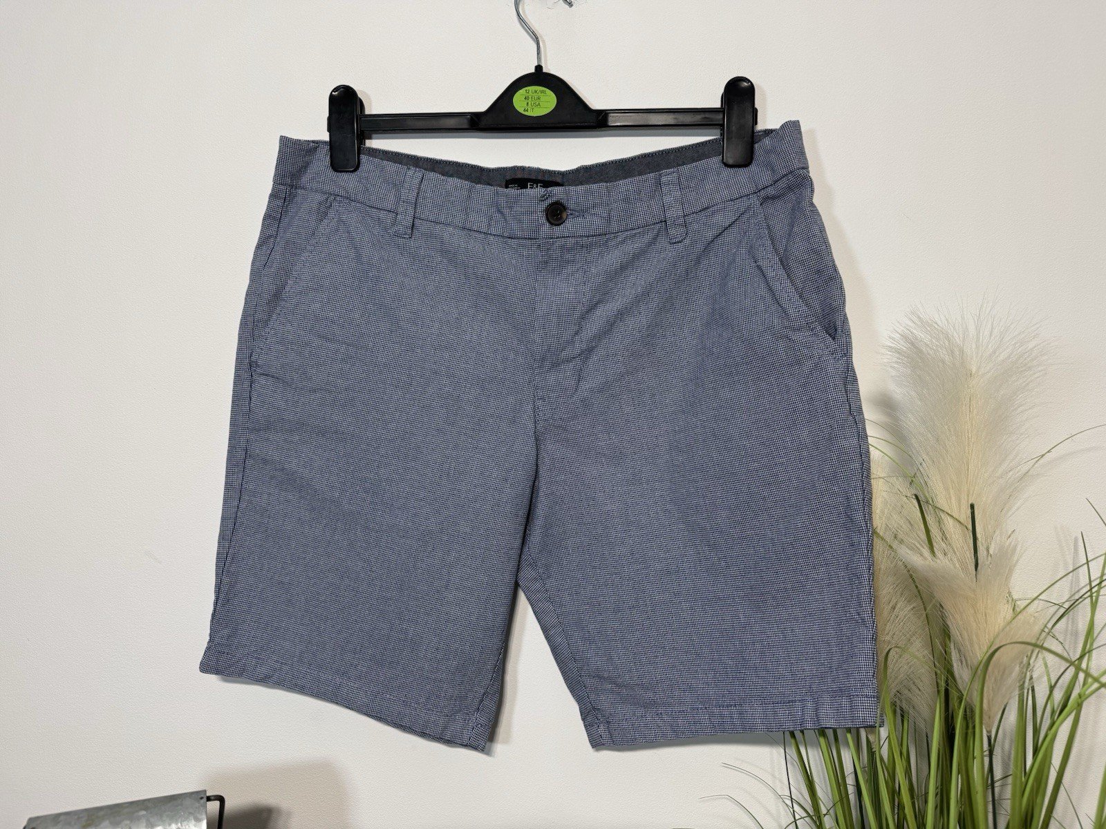Blue Check Textured Chino Shorts W36 L9
