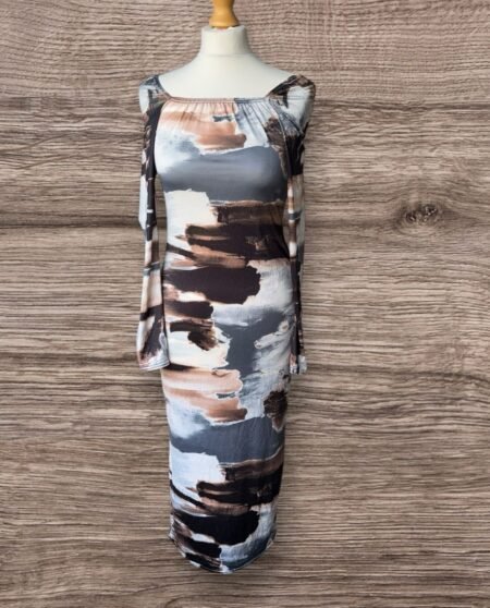 Boohoo Cold Shoulder Patterned Stretch Midi Dress Size 12