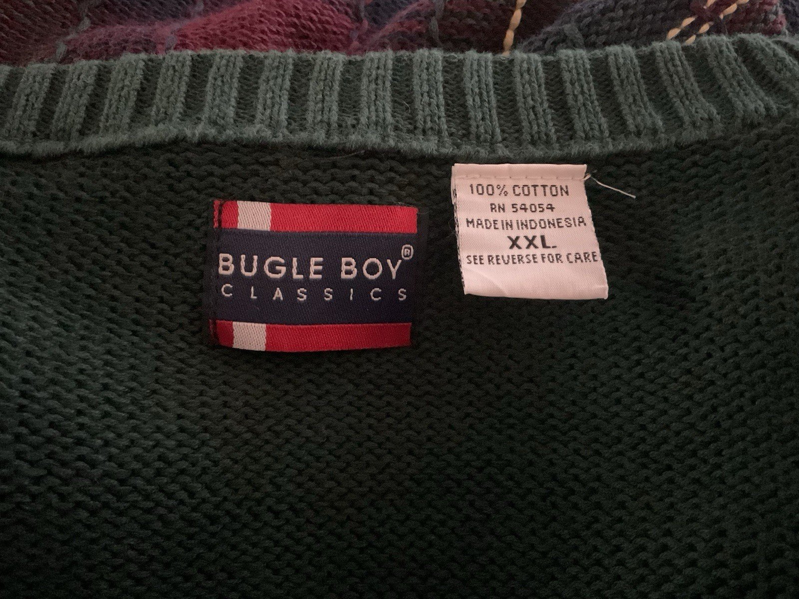 Bugle Boy Classic Vintage Cotton Knit Sweater Plaid Pattern Front Size XXL