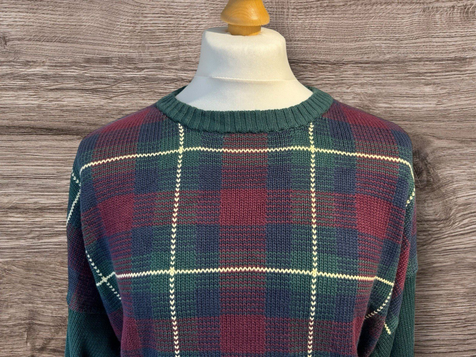 Bugle Boy Classic Vintage Cotton Knit Sweater Plaid Pattern Front Size XXL